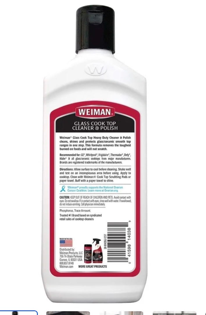 Weiman Glass Cook Top Cleaner Cream, Heavy Duty, 10 fl oz
