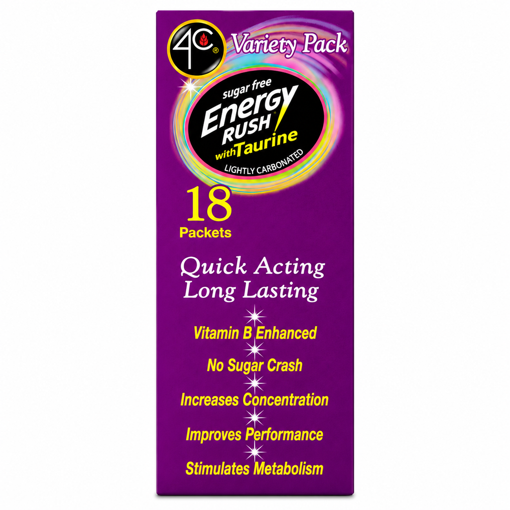 4C Energy Rush with Taurine Sugar Free Variety Pack, 18 Packets