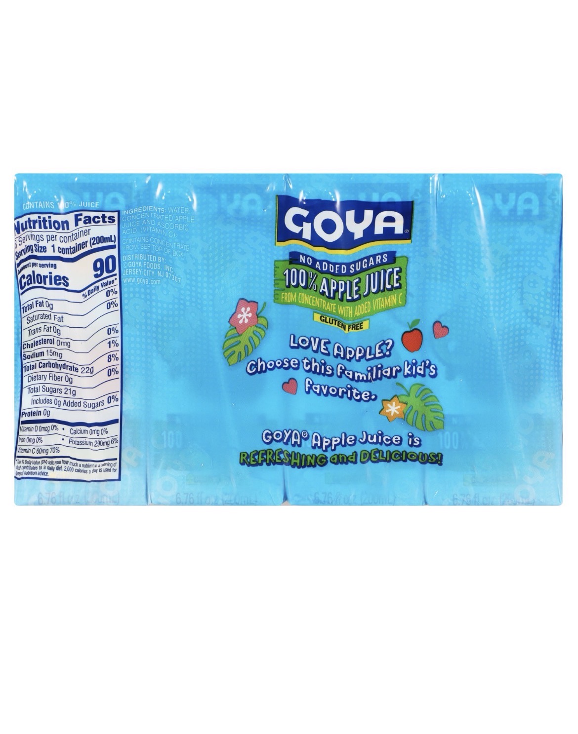 Goya No Added Sugars 100% Apple Juice, 6.76 fl oz, 8 Count