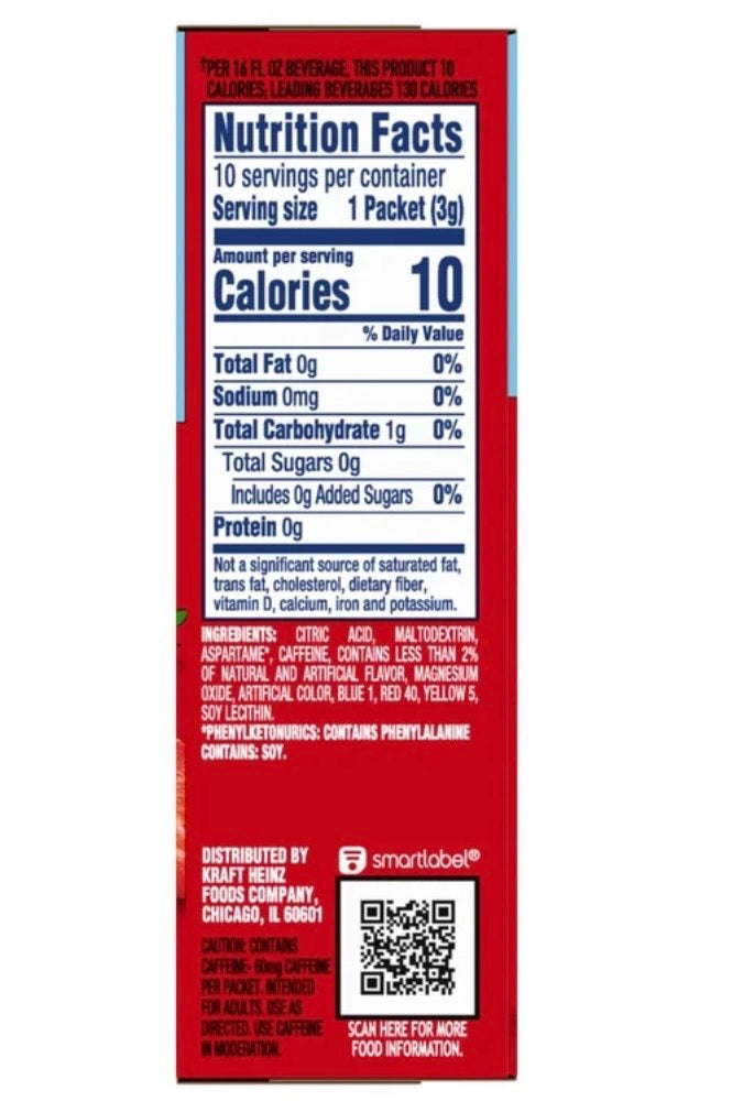 Crystal Light Wild Strawberry Energy On-The-Go Drink Mix with Caffeine, 10 Packets, 1.1 oz