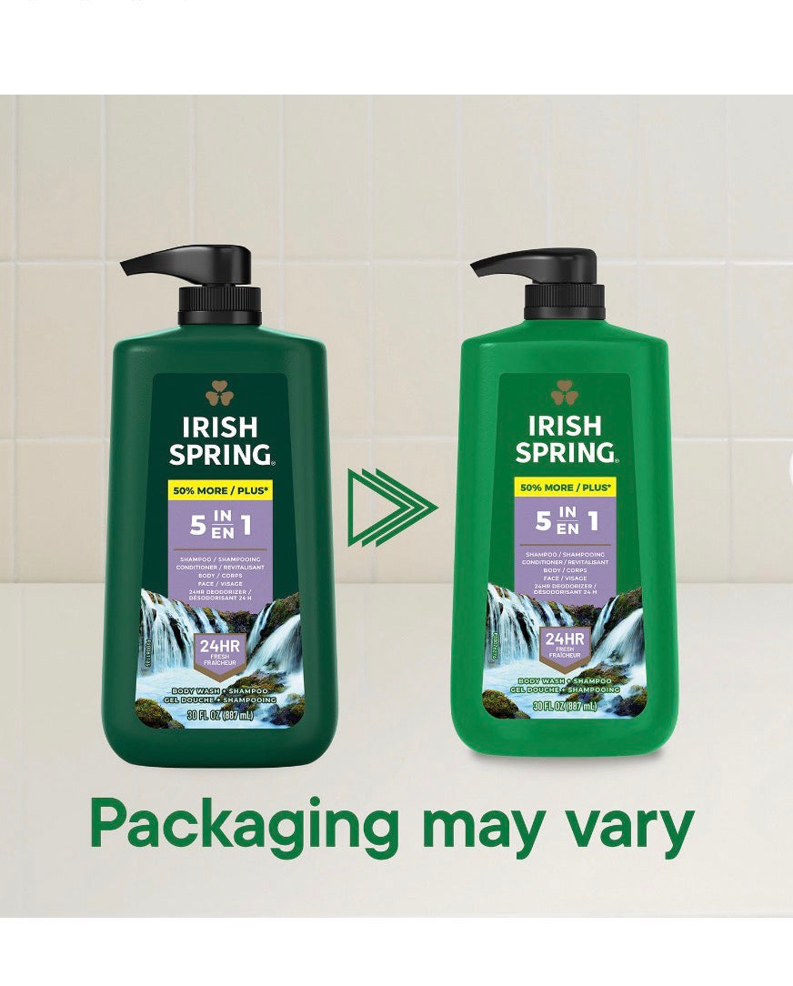 Irish Spring 5-in-1 Body Wash for Men, Cool Fresh Scent, 2 pk./30 oz.
