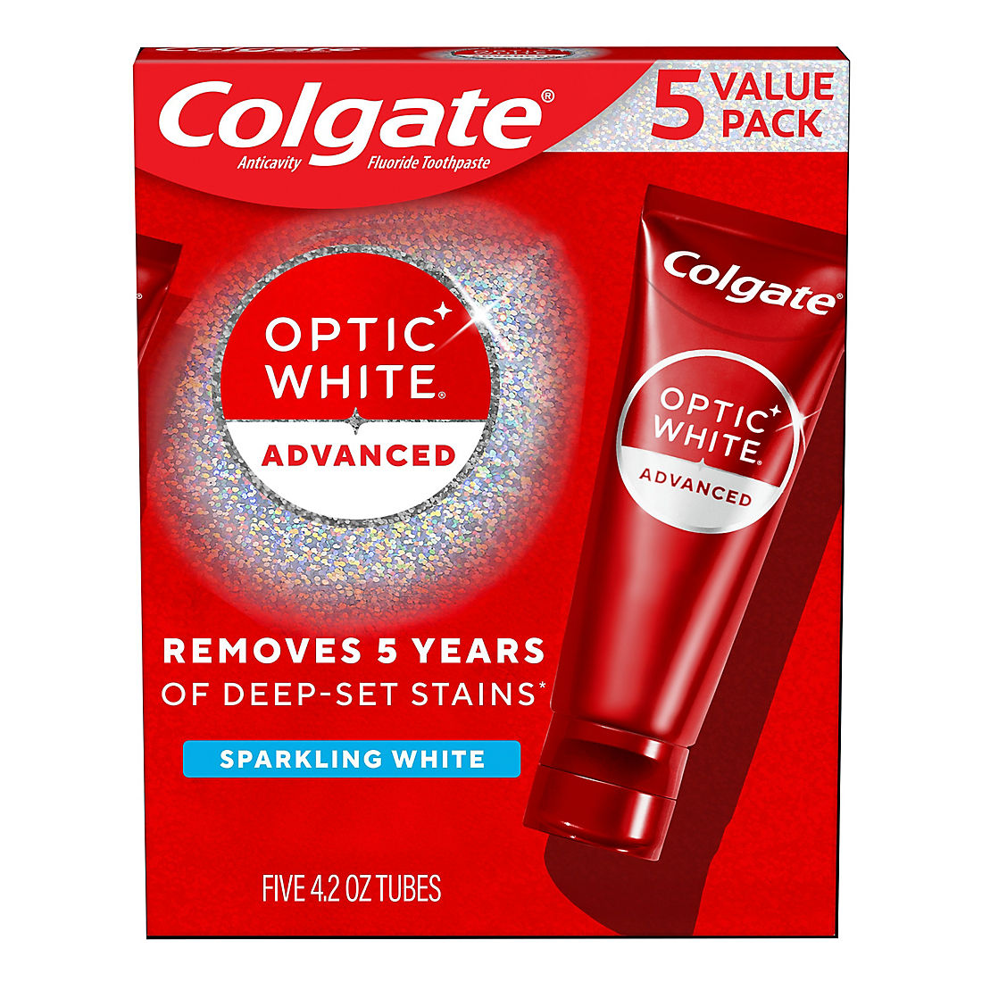Colgate Optic White Advanced Toothpaste, Sparkling White Mint, 5 pk./4.2 oz. product image