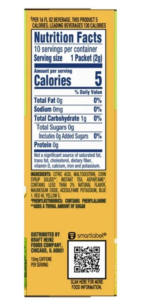 Crystal Light Lemon Iced Tea On-The-Go Drink Mix, 10 Packets, 0.7 oz