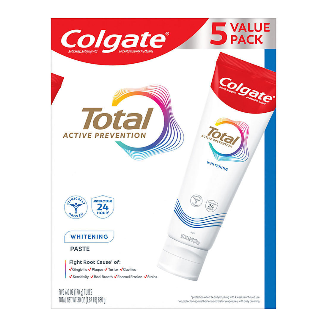 Colgate Total Active Prevention Whitening Toothpaste, Mint, 5 pk./6 oz. product image