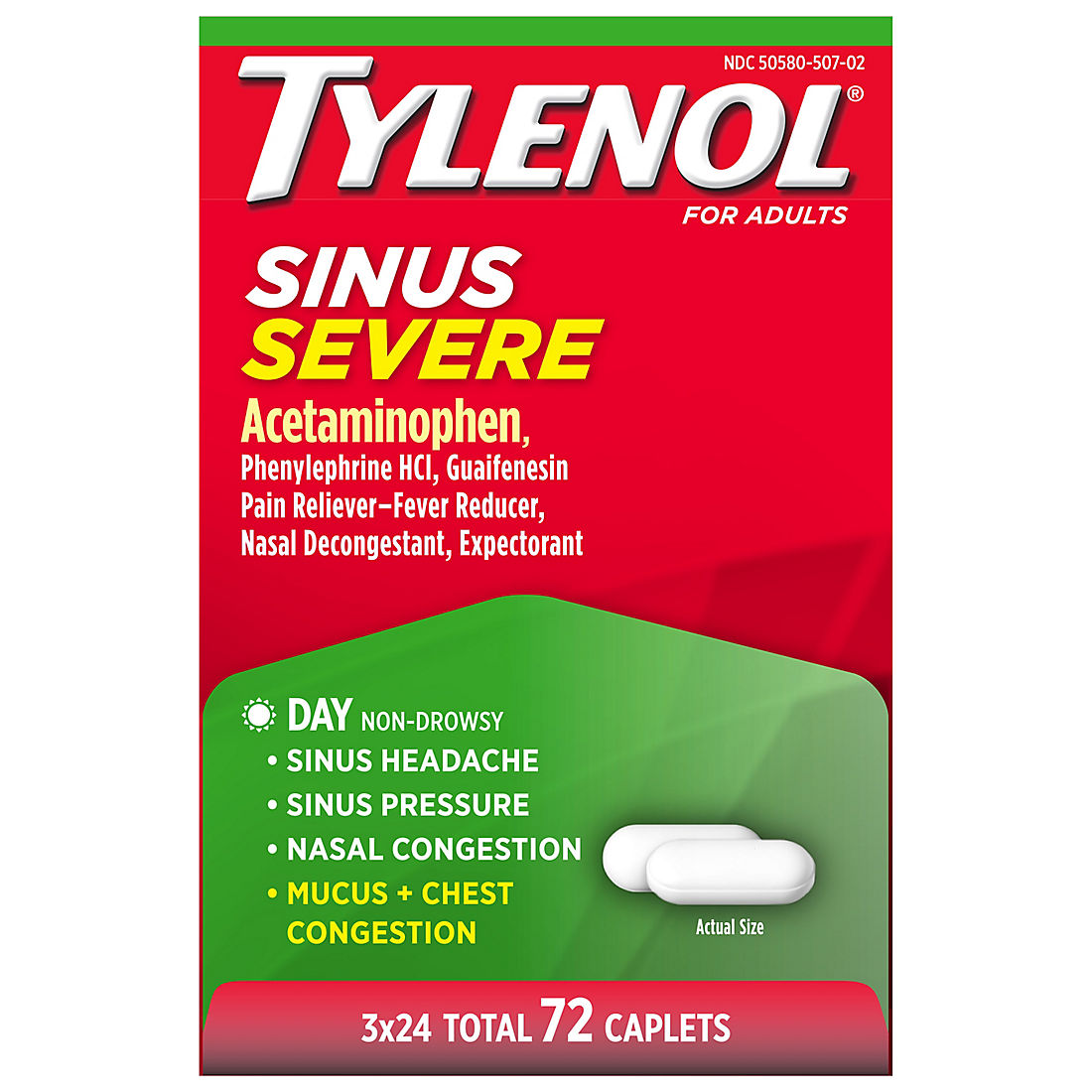 Tylenol Sinus Severe Non-Drowsy Day Cold & Flu Caplets, 3 x 24 ct. product image