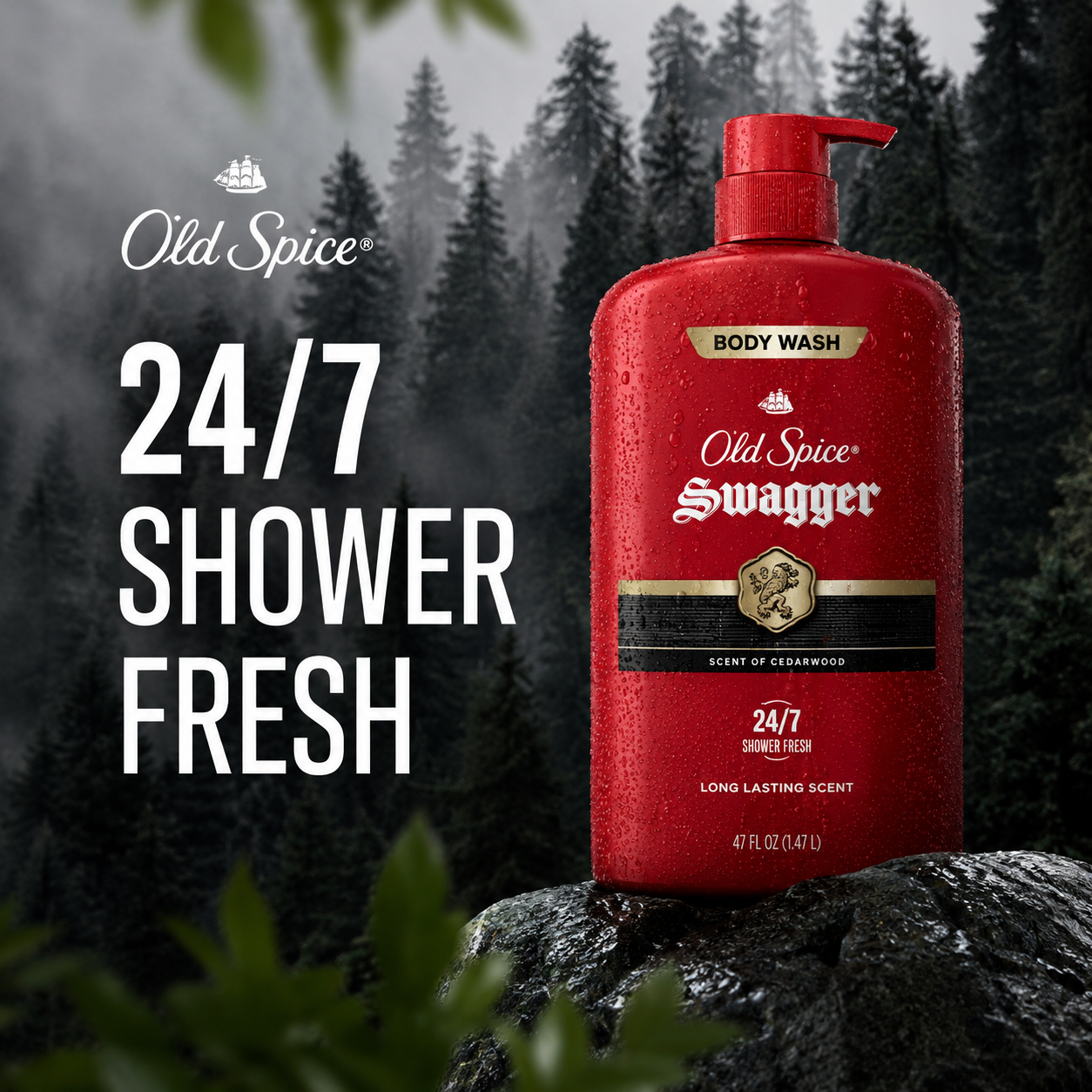 Old Spice Men's Swagger Body Wash Pump, Cedarwood Scent, 24/7 Shower Fresh, 2 pk./34.3 oz.