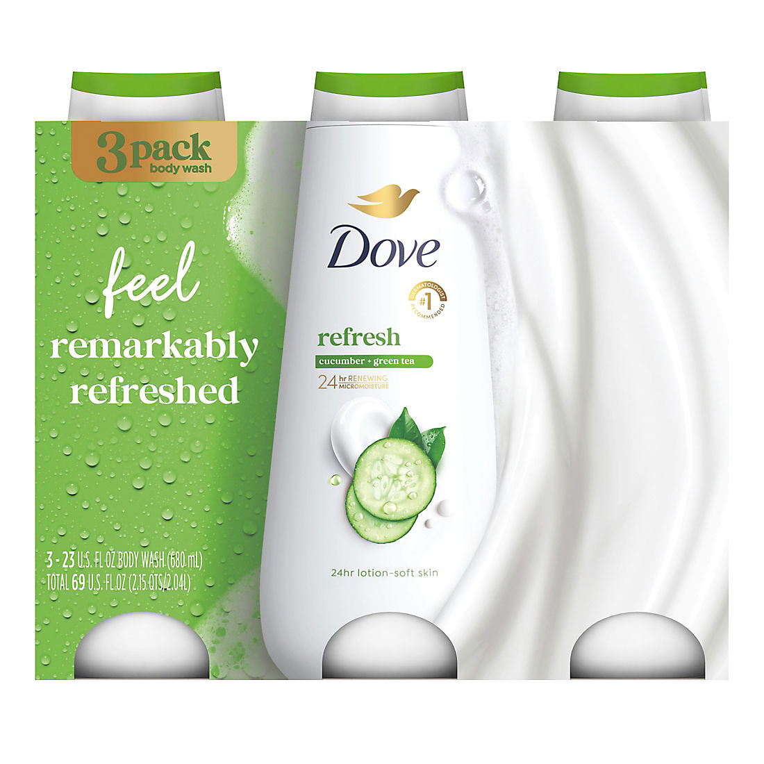 Dove Refreshing Cucumber & Green Tea Body Wash, 3 pk./23 oz. product image