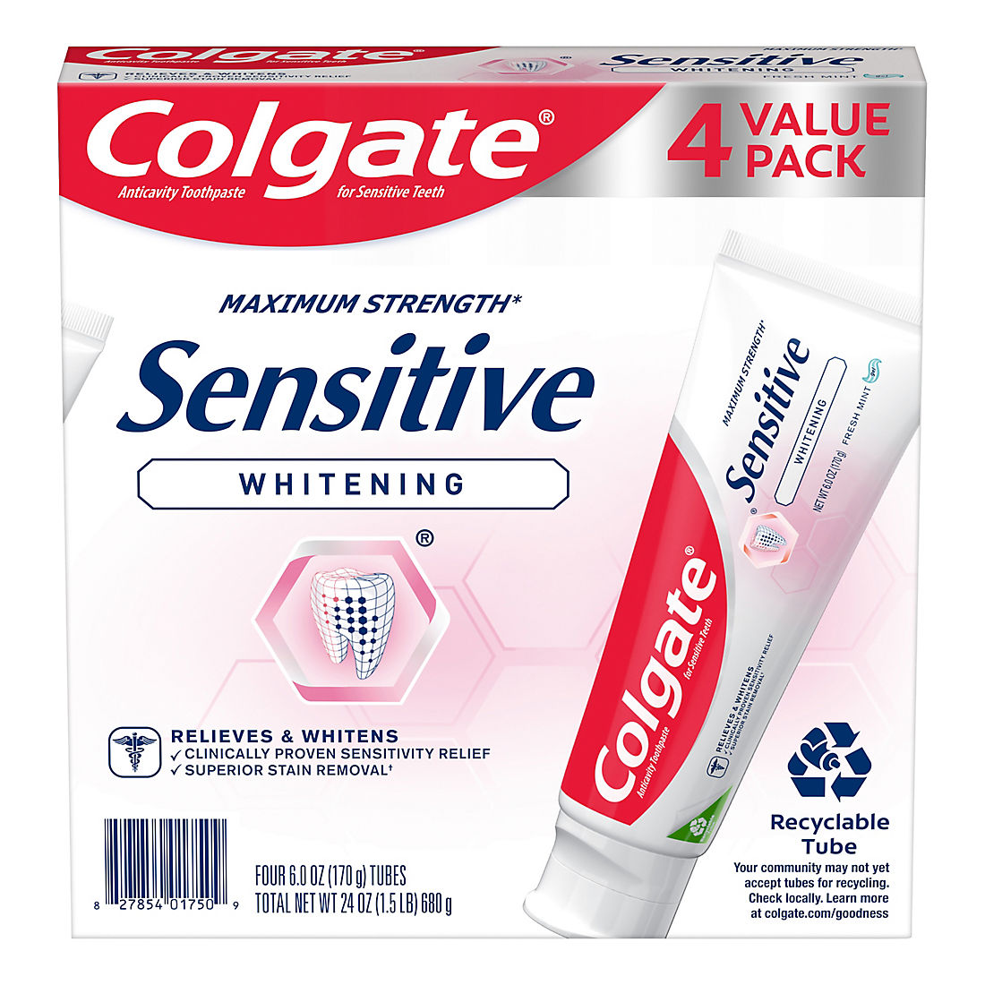 Colgate Sensitive Whitening Toothpaste, Cavity Protection Mint, 4 pk./6 oz. product image