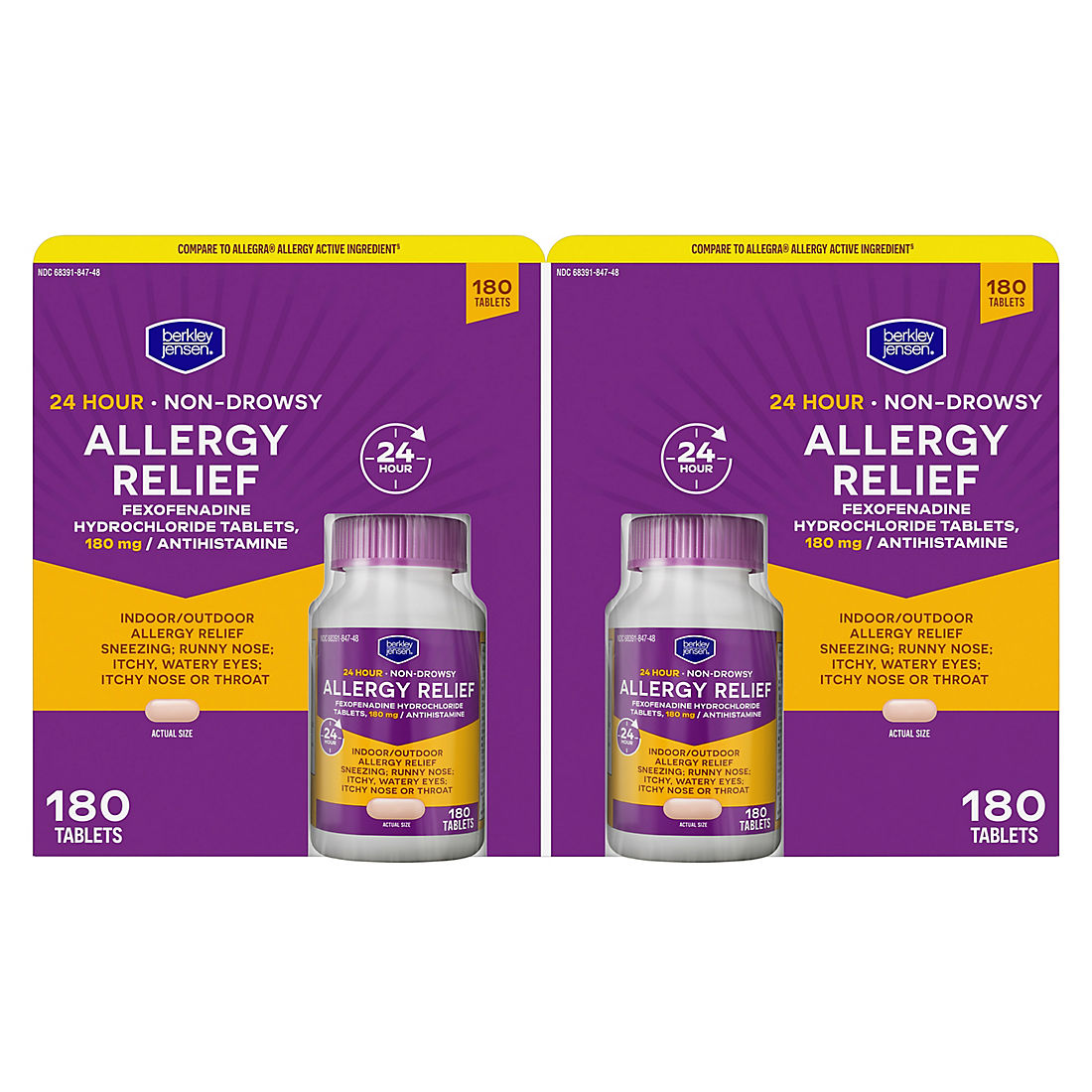 Berkley Jensen Non-Drowsy 24-Hour Allergy Relief 180mg Tablets, 180 ct. product image