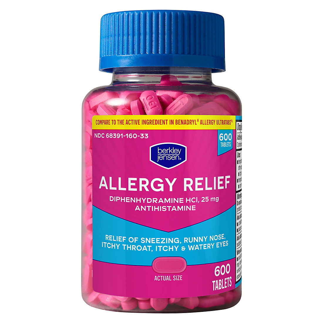 Berkley Jensen Diphenhydramine HCl 25mg Antihistamine Tablets, 600 ct. product image