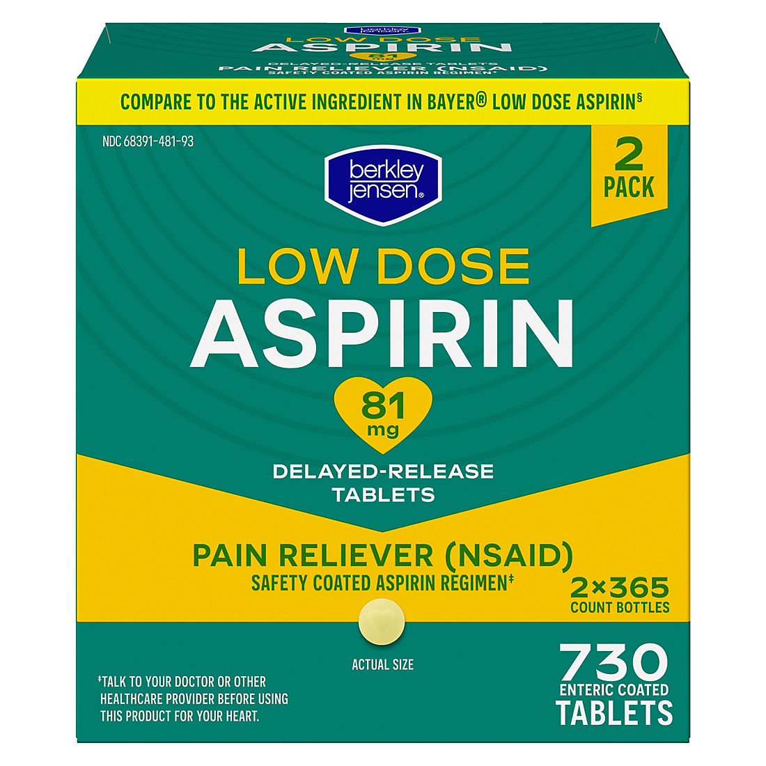 Berkley Jensen Aspirin 81mg Low-Dose Tablets, 730 ct. product image