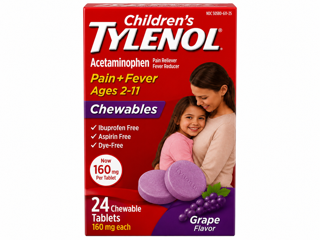 Children's Tylenol Grape Chewable Tablets, 160 mg, 24 Count