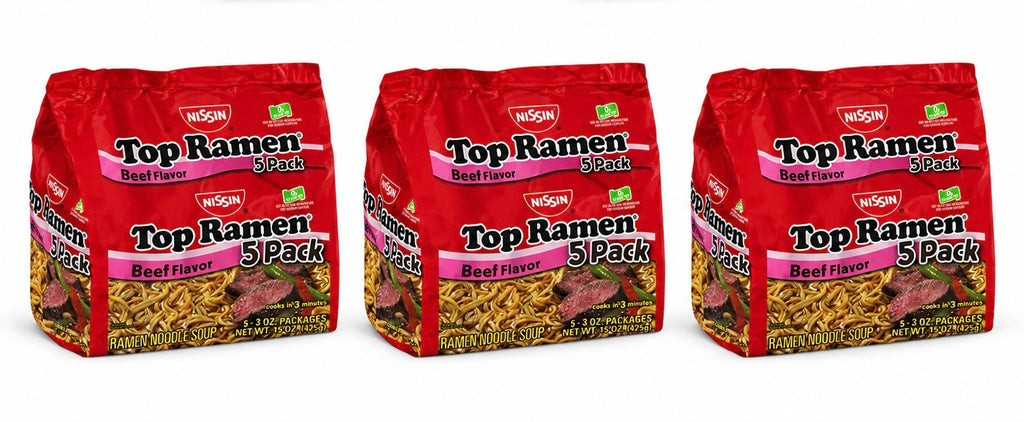 Nissin Top Ramen Beef Flavor Instant Noodle Soup, 5 Count (1 Pack)