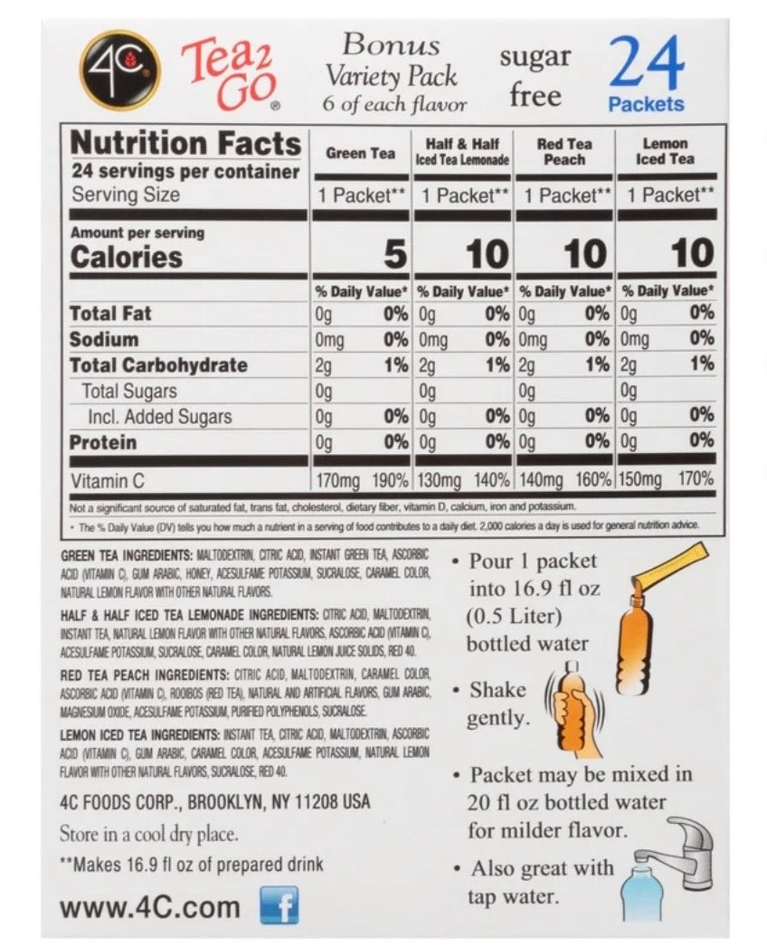 4C Totally Light 2 Go Drink Mix Variety Pack, 24 Packets