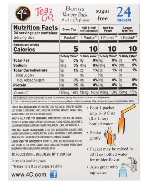 4C Totally Light 2 Go Drink Mix Variety Pack, 24 Packets