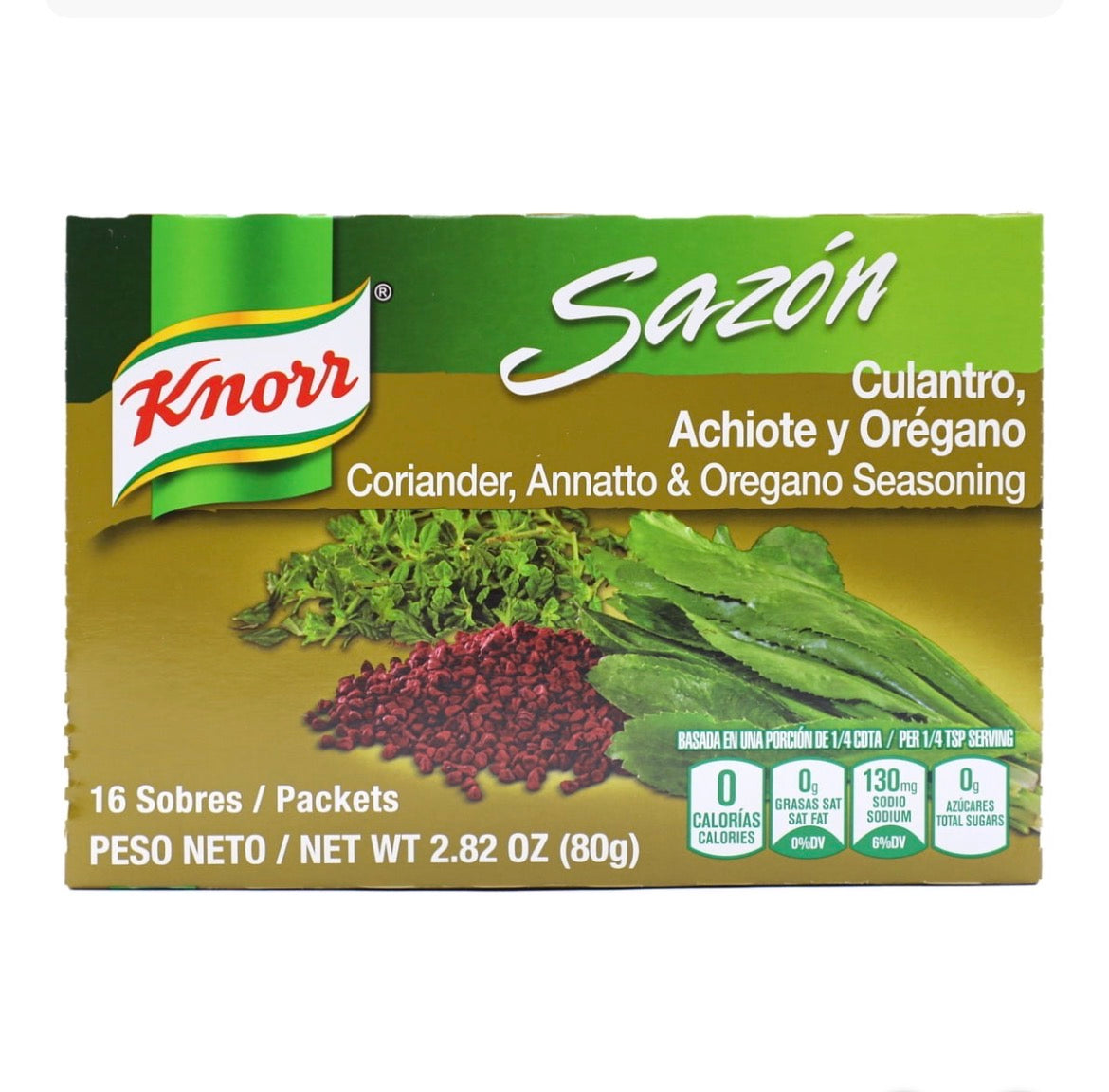 Knorr Sazón Coriander, Annatto & Oregano Seasoning – 16 Packets, 2.82 oz (80g)