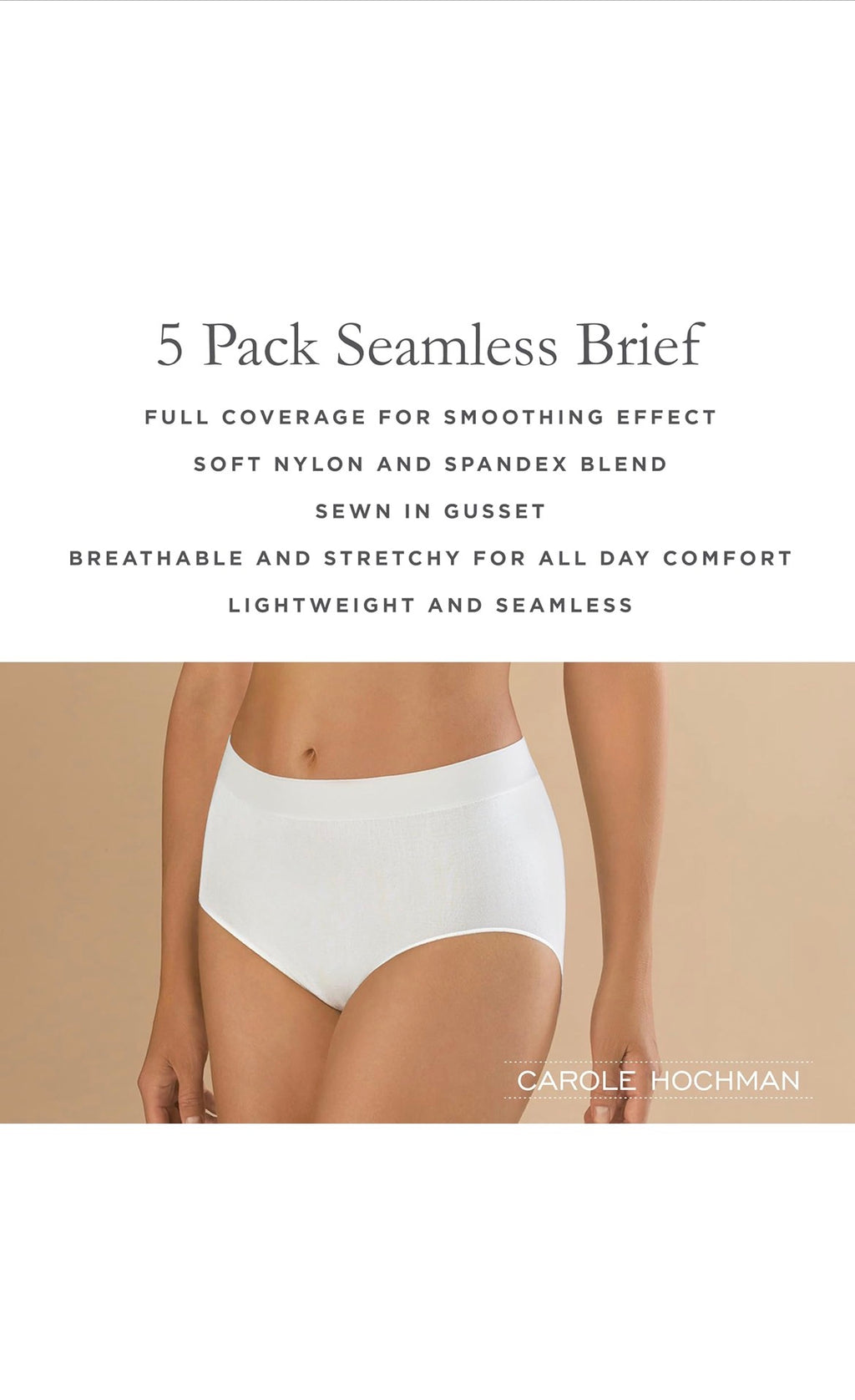 Carole Hochman Women’s Seamless Brief Panties – 5 Pack