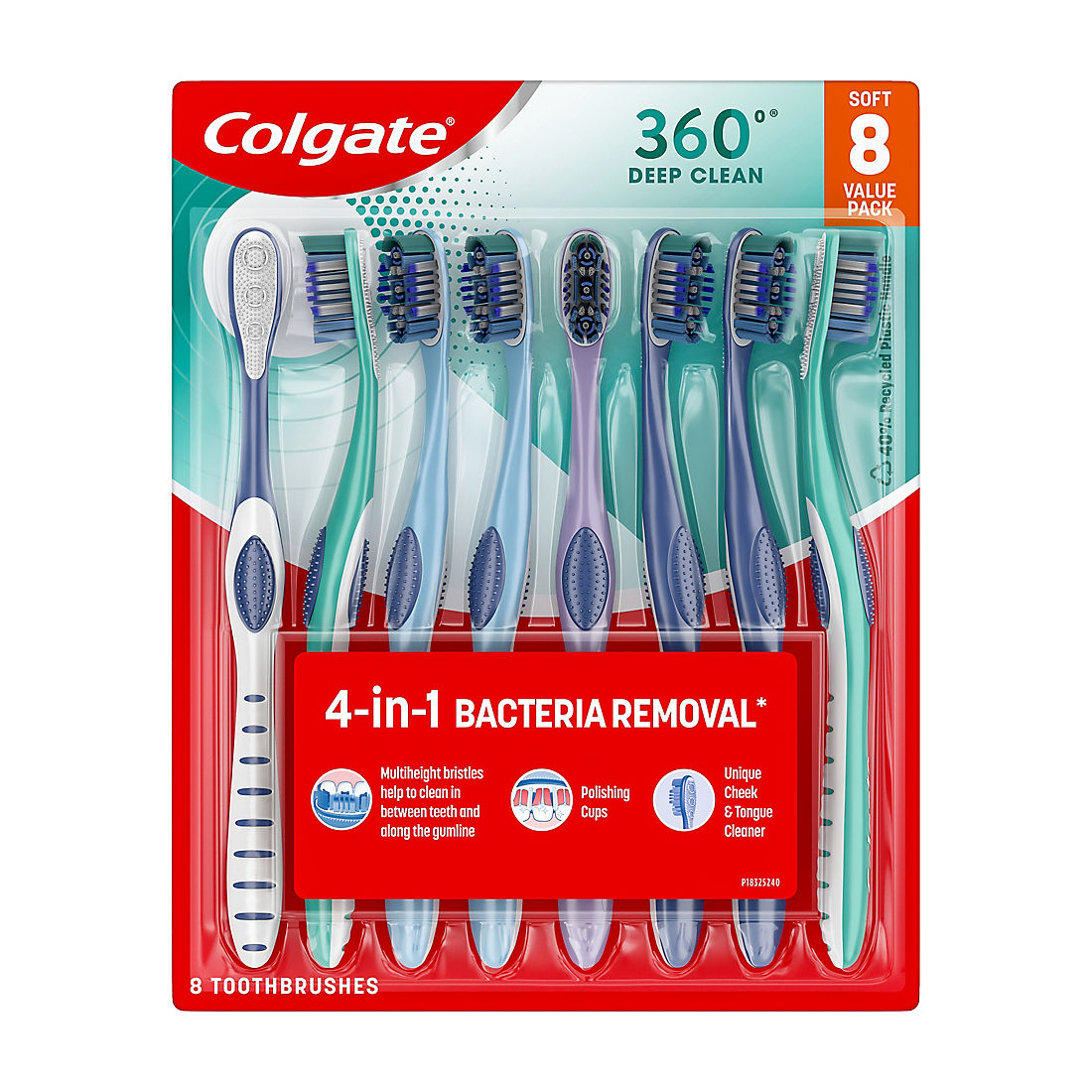 Colgate 360 Whole Mouth Clean Manual Toothbrushes, Adult Soft, 8 pk. product image