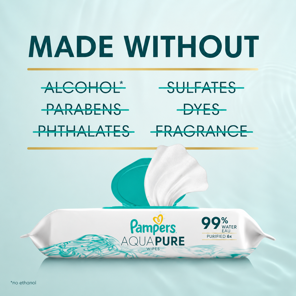 Pampers Aqua Pure Sensitive Baby Wipes, 5 Packs, 280 Wipes