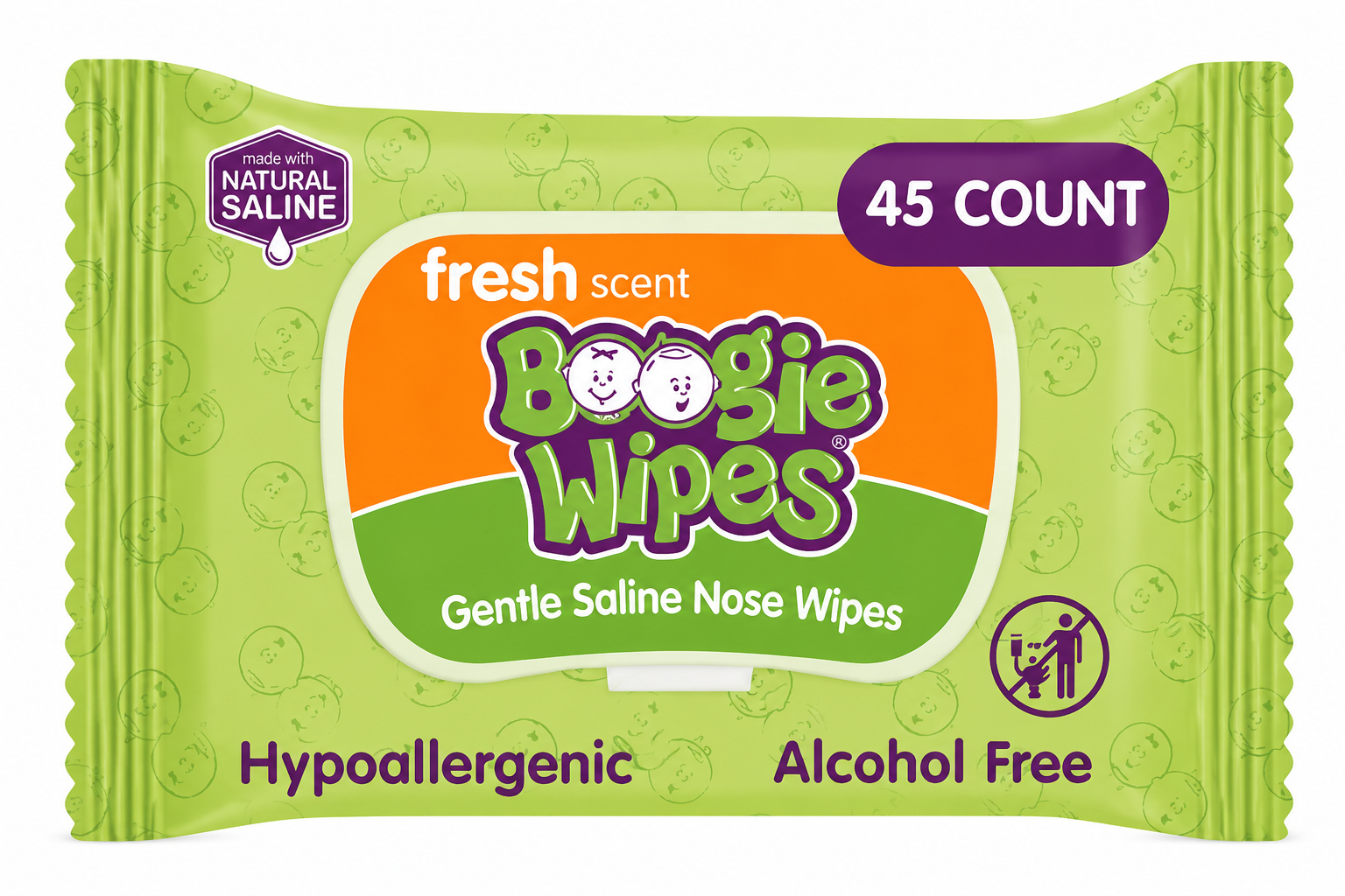 Boogie Wipes Unscented Saline Nose Wipes, 1 pack, 45 Count