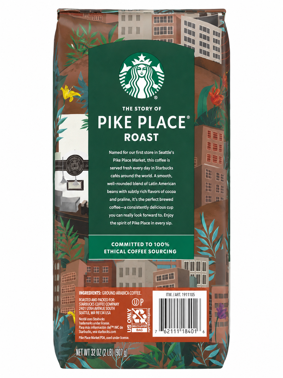 Starbucks Pike Place Roast Ground Coffee, Medium Roast, 32 oz