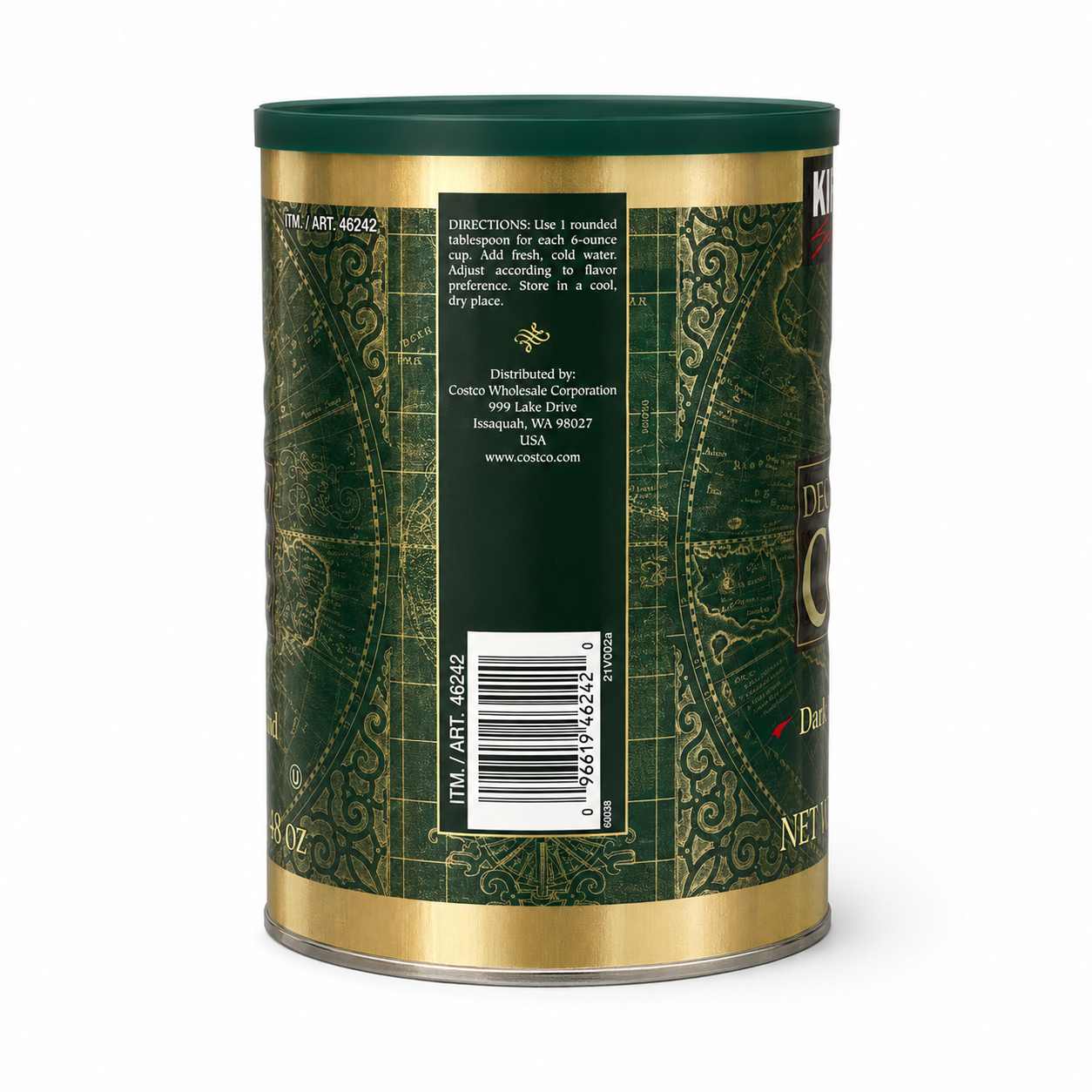 Kirkland Signature Decaffeinated Coffee, Dark Roast Fine Grind, 48 oz