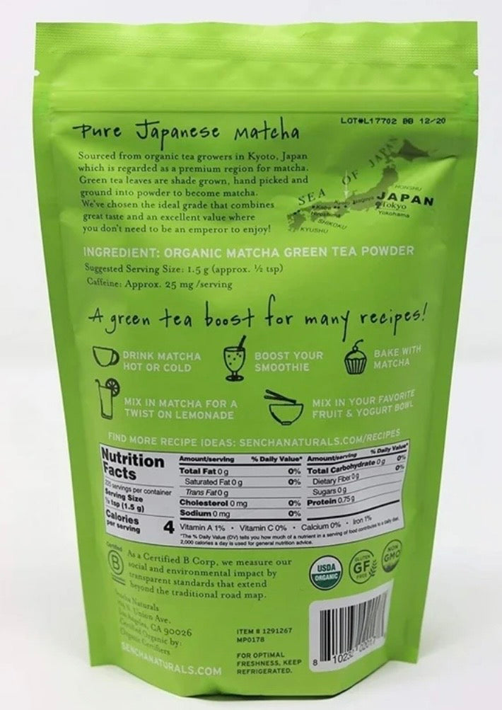 Sencha Naturals Organic Matcha Japanese Green Tea Powder, 12 oz