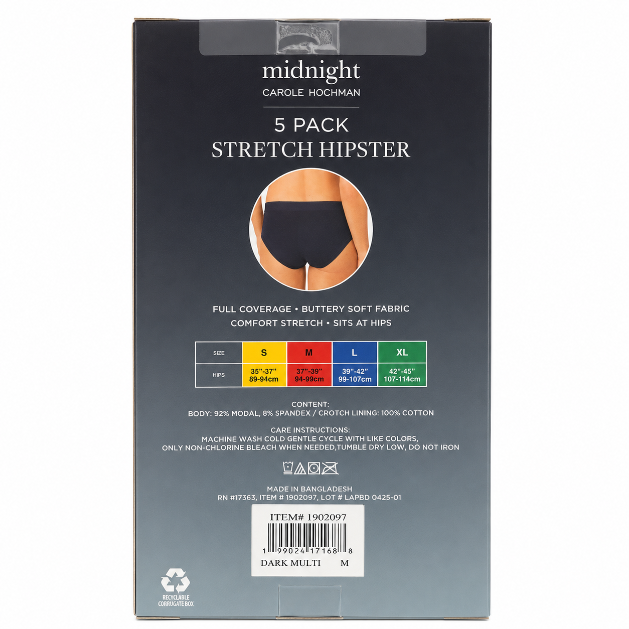 Midnight by Carole Hochman Stretch Hipster Underwear, 5 Pack