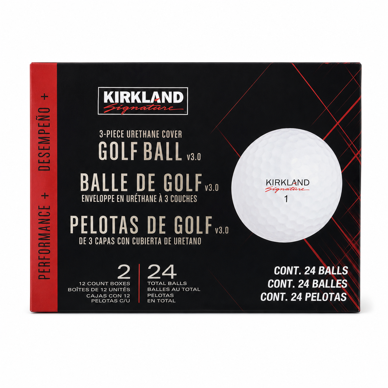 Kirkland Signature 3-Piece Urethane Cover Golf Balls v3.0, 24 Count