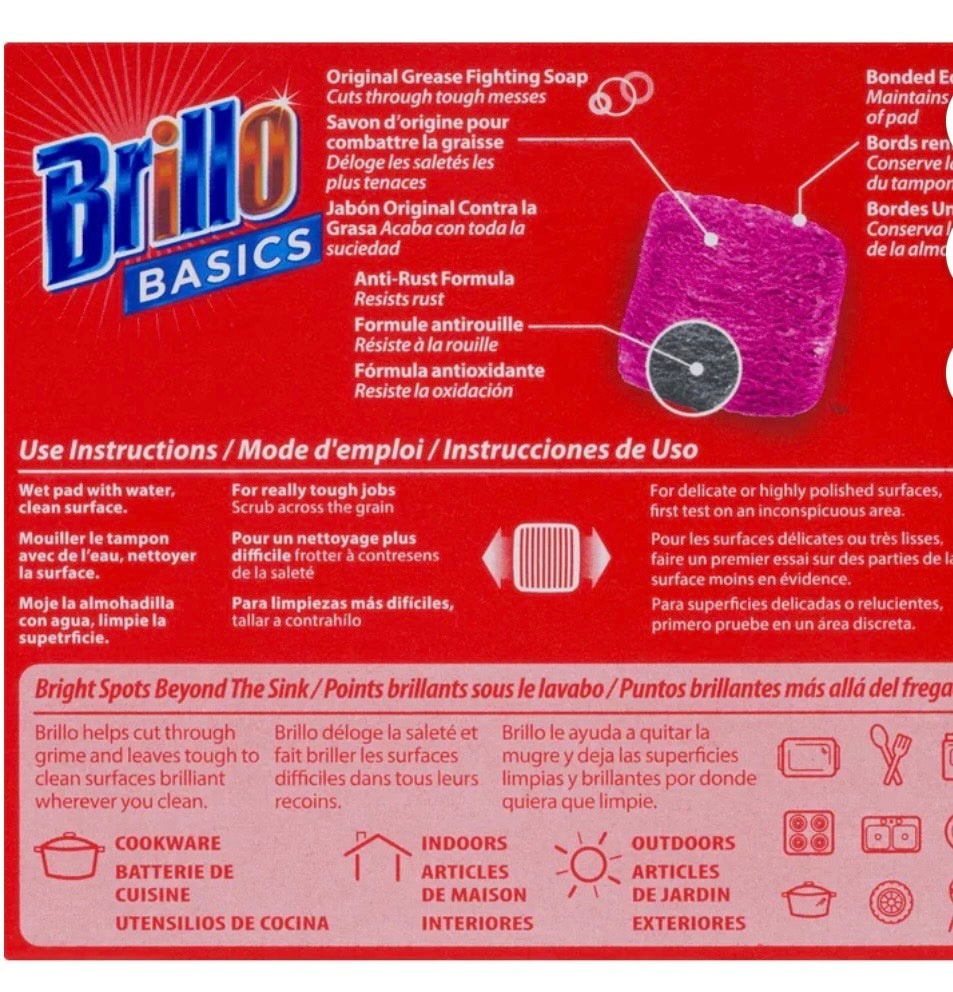 Brillo Basics Steel Wool Scrub Pads, 8 Count