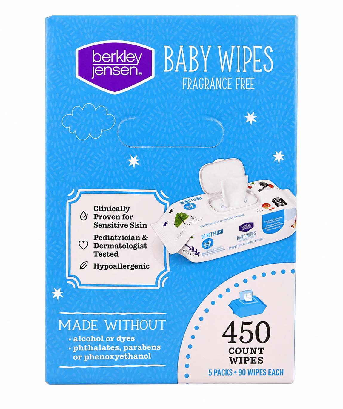 Berkley Jensen Fragrance-Free Baby Wipes, 5 Packs, 450 Wipes