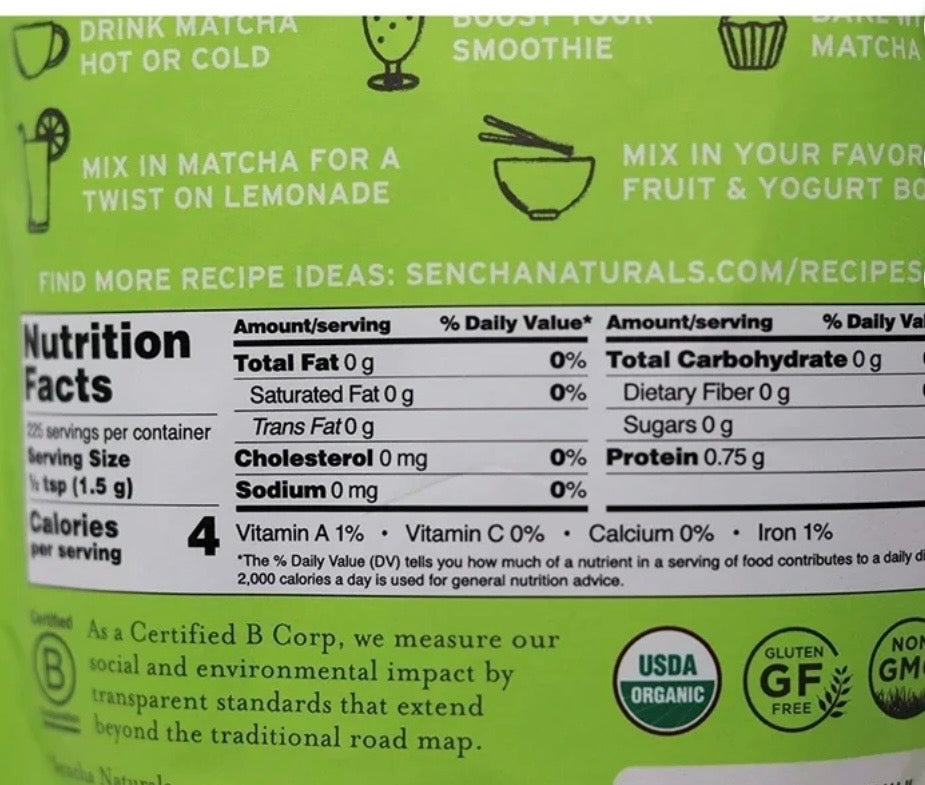 Sencha Naturals Organic Matcha Japanese Green Tea Powder, 12 oz