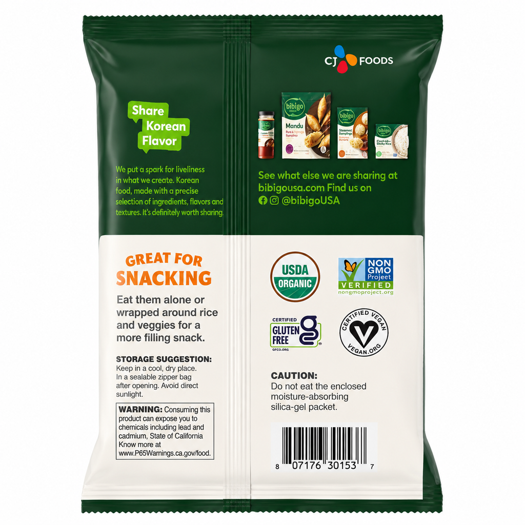 Bibigo Organic Wasabi Seaweed Snack, 0.35 oz (10 g)