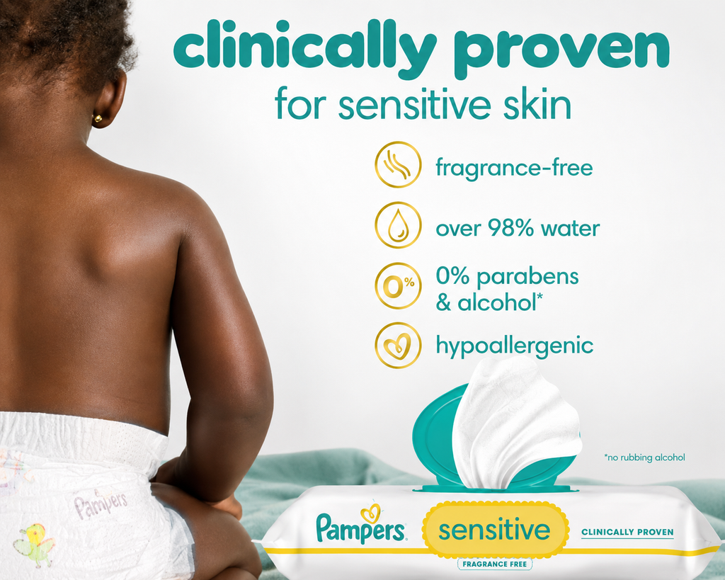 Pampers Sensitive Fragrance-Free Baby Wipes, 5 Packs, 280 Wipes