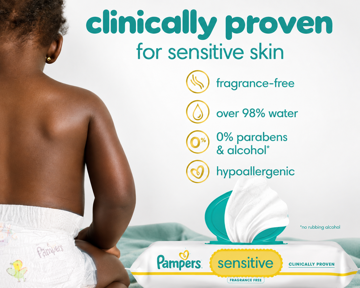 Pampers Sensitive Fragrance-Free Baby Wipes, 5 Packs, 280 Wipes