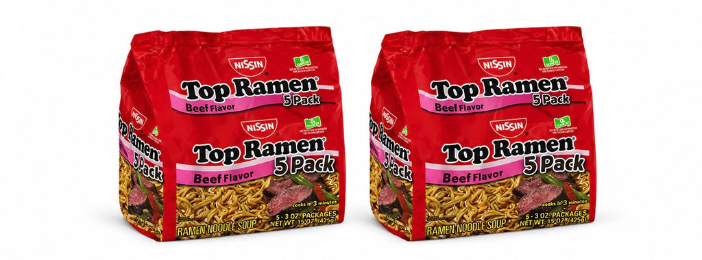 Nissin Top Ramen Beef Flavor Instant Noodle Soup, 5 Count (1 Pack)