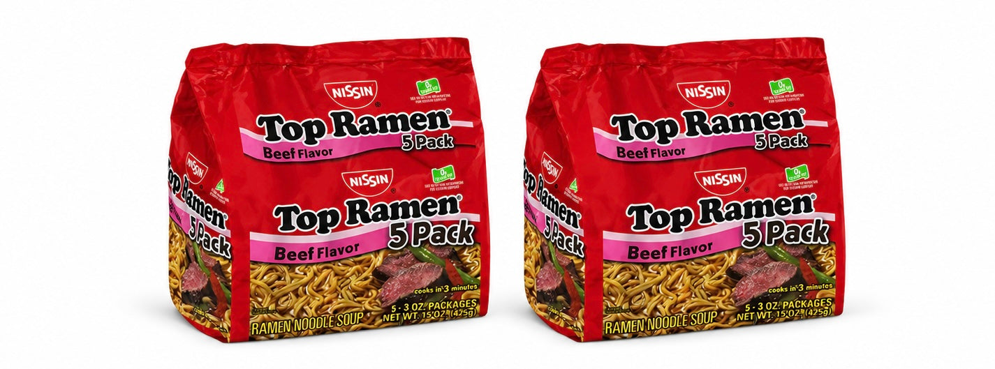 Nissin Top Ramen Beef Flavor Instant Noodle Soup, 5 Count (1 Pack)