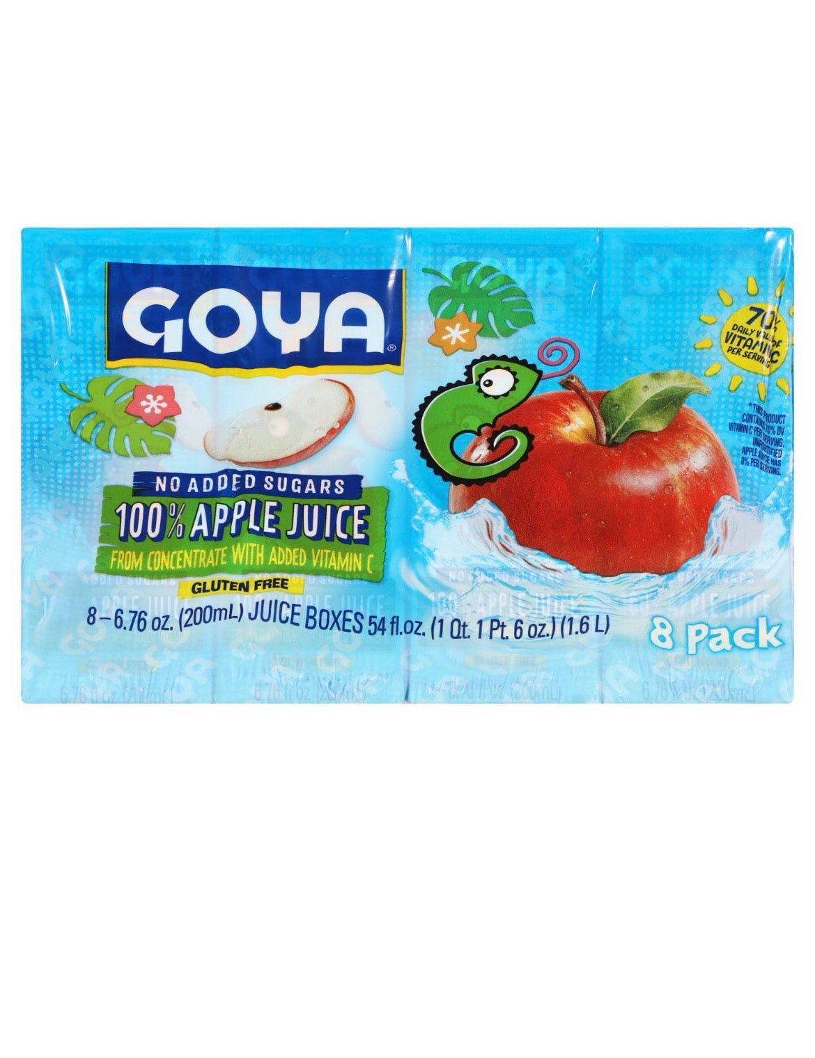 Goya No Added Sugars 100% Apple Juice, 6.76 fl oz, 8 Count