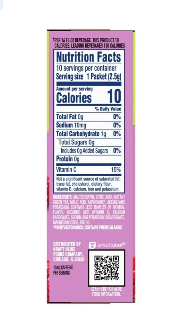 Crystal Light Raspberry Green Tea On-The-Go Drink Mix, 10 Packets, 0.96 oz