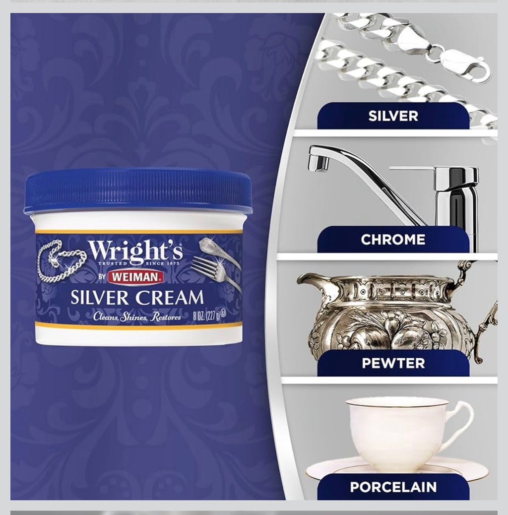 Wright’s Silver Cream 8 oz – Instantly Removes Tarnish and Restores Brilliant Shine to Silver, Chrome, Stainless Steel & More