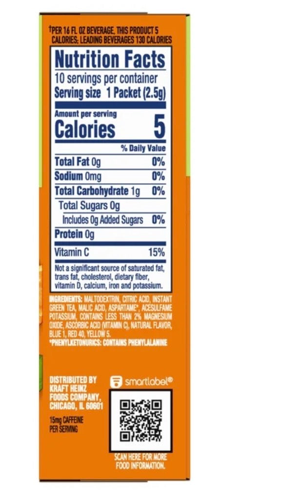 Crystal Light Peach Mango Green Tea On-The-Go Drink Mix, 10 Packets, 0.8 oz