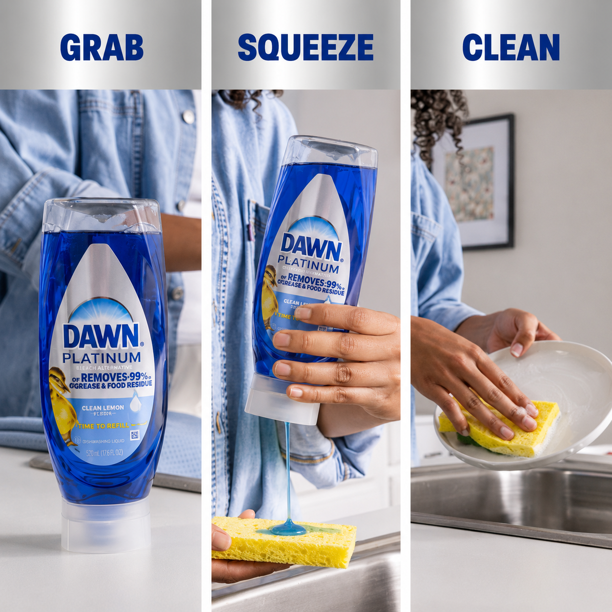 Dawn Platinum Bleach Alternative EZ-Squeeze Dish Soap - Clean Lemon, 3 pk./20.5 fl. oz. each