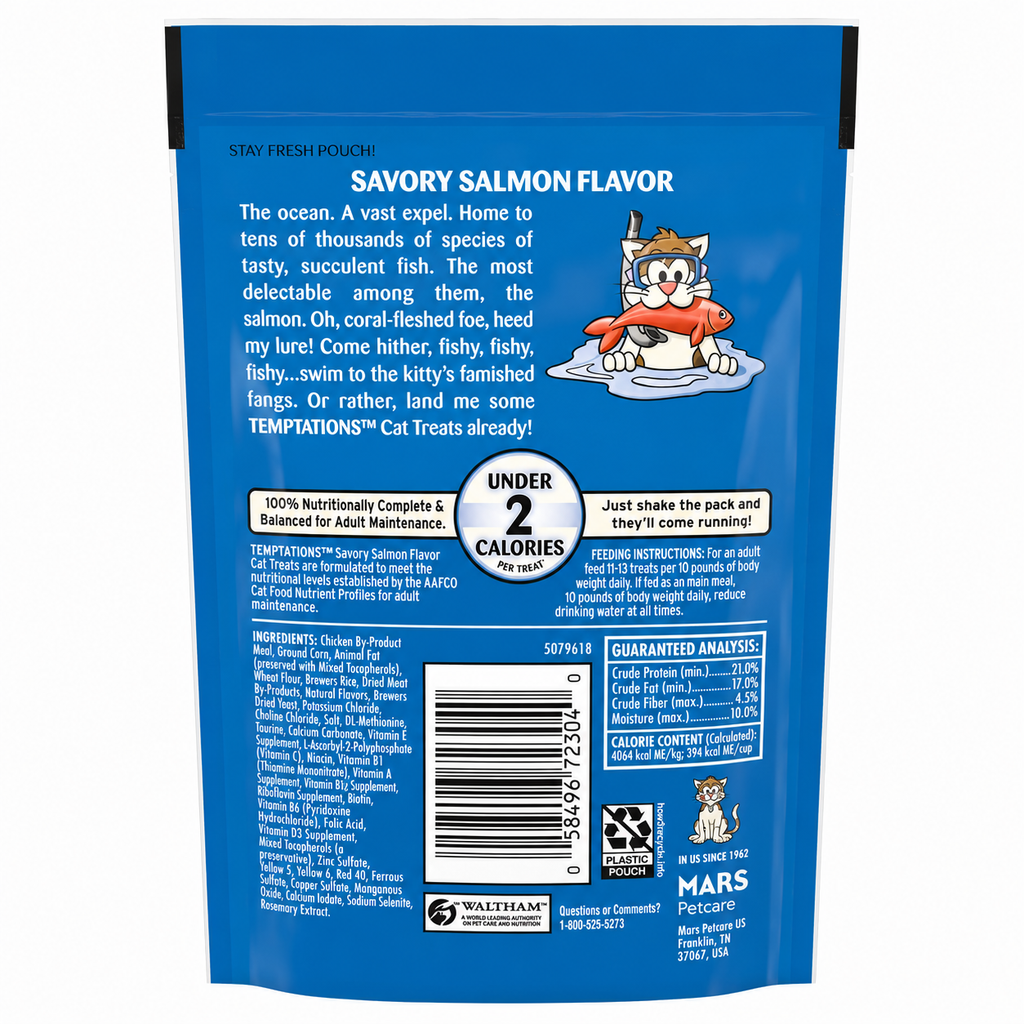 Temptations Cat Treats Savory Salmon Flavor, 3 oz