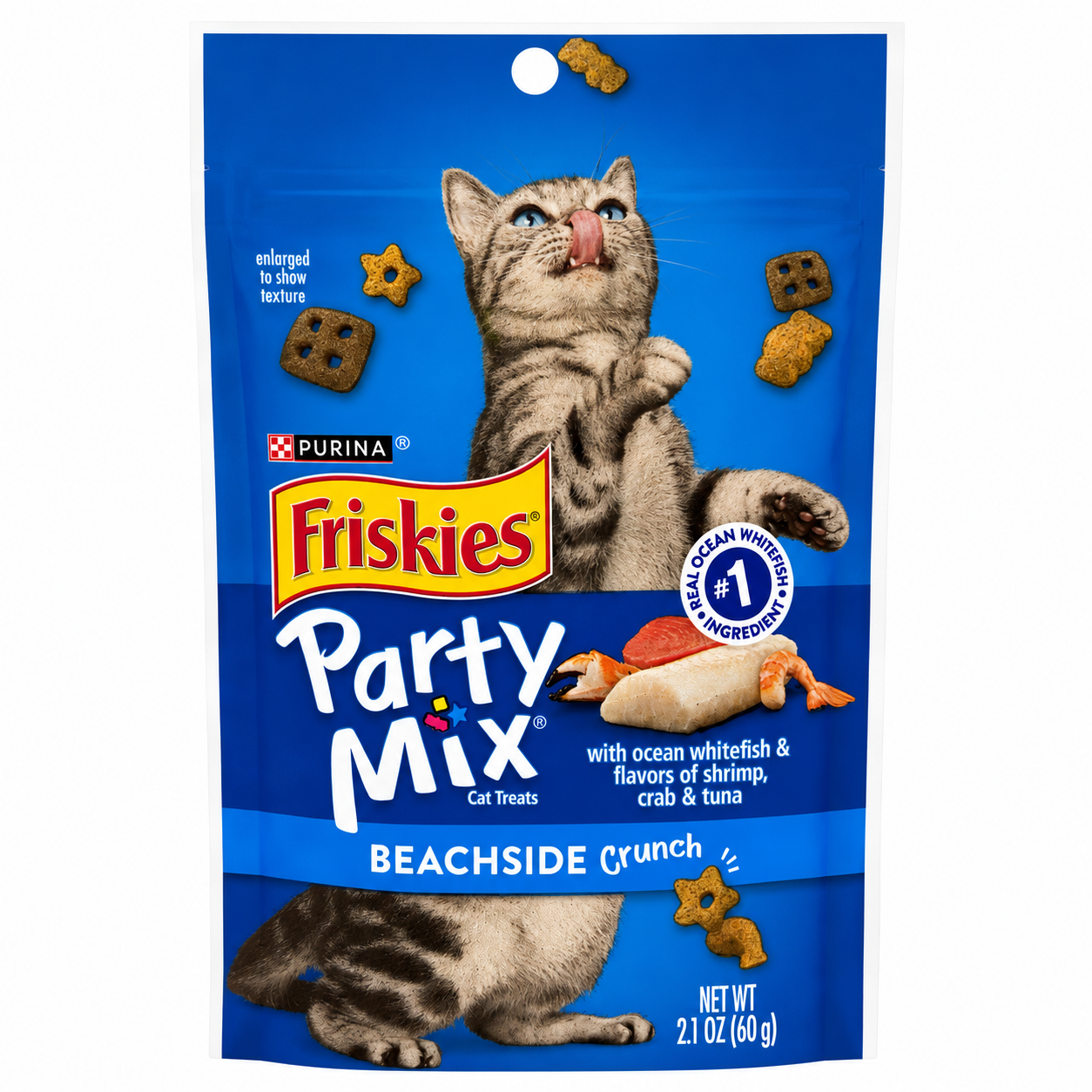 Friskies Party Mix Beachside Crunch with Ocean Whitefish, Shrimp, Crab & Tuna Flavors, 2.1 oz