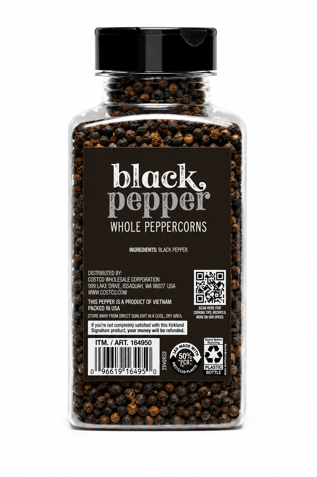 Kirkland Signature Whole Black Peppercorn Grinder, 14.1 oz