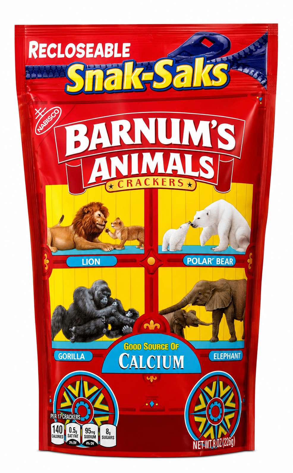 Barnum's Animals Crackers Snack-Saks, Resealable Bag, 8 oz