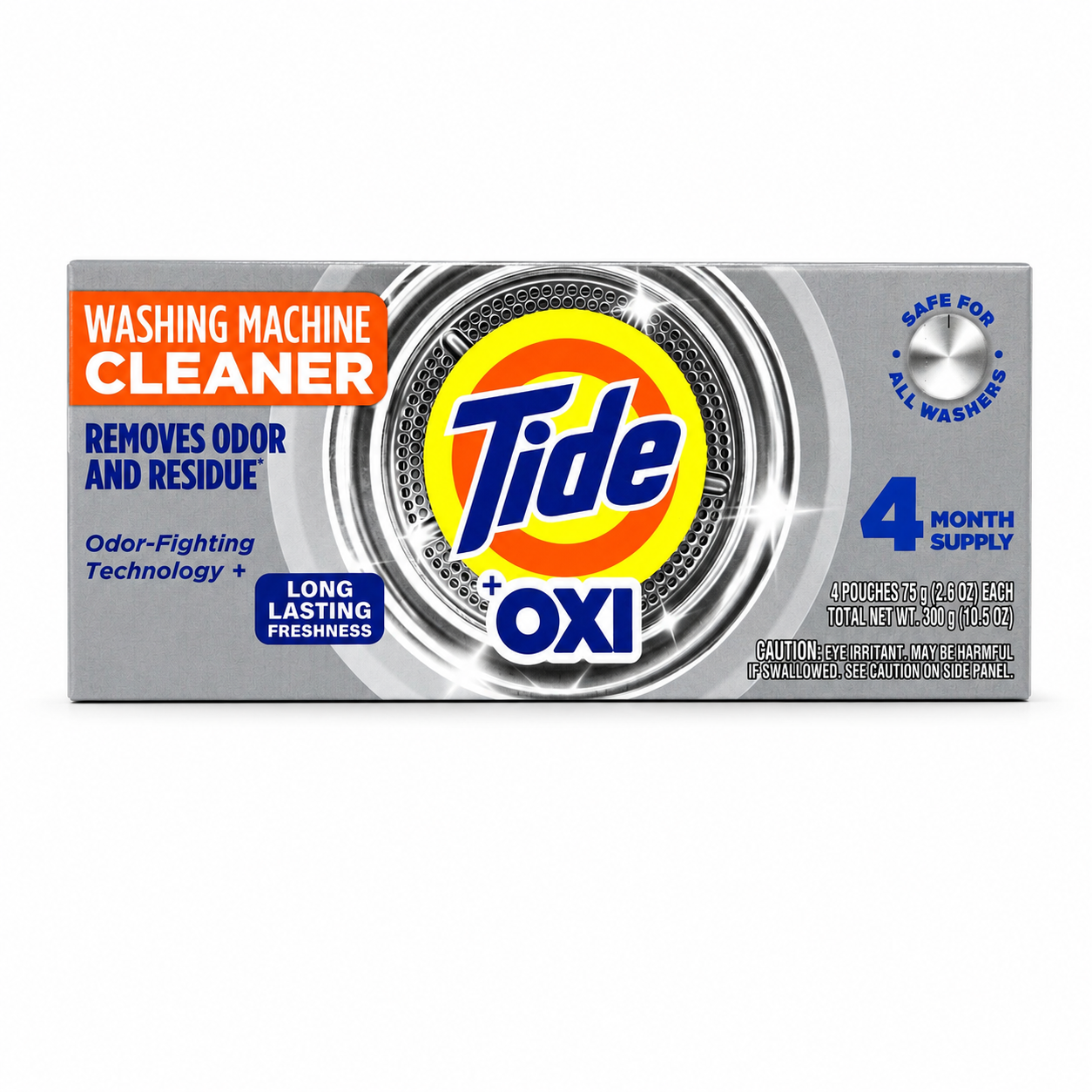 Tide + Oxi Washing Machine Cleaner, 4 Month Supply, 4 Pouches, 10.5 oz