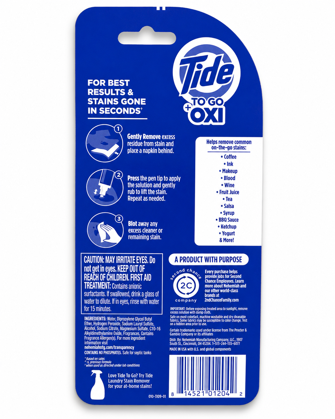 Tide To Go + Oxi Instant Stain Remover Pens, 3 ct