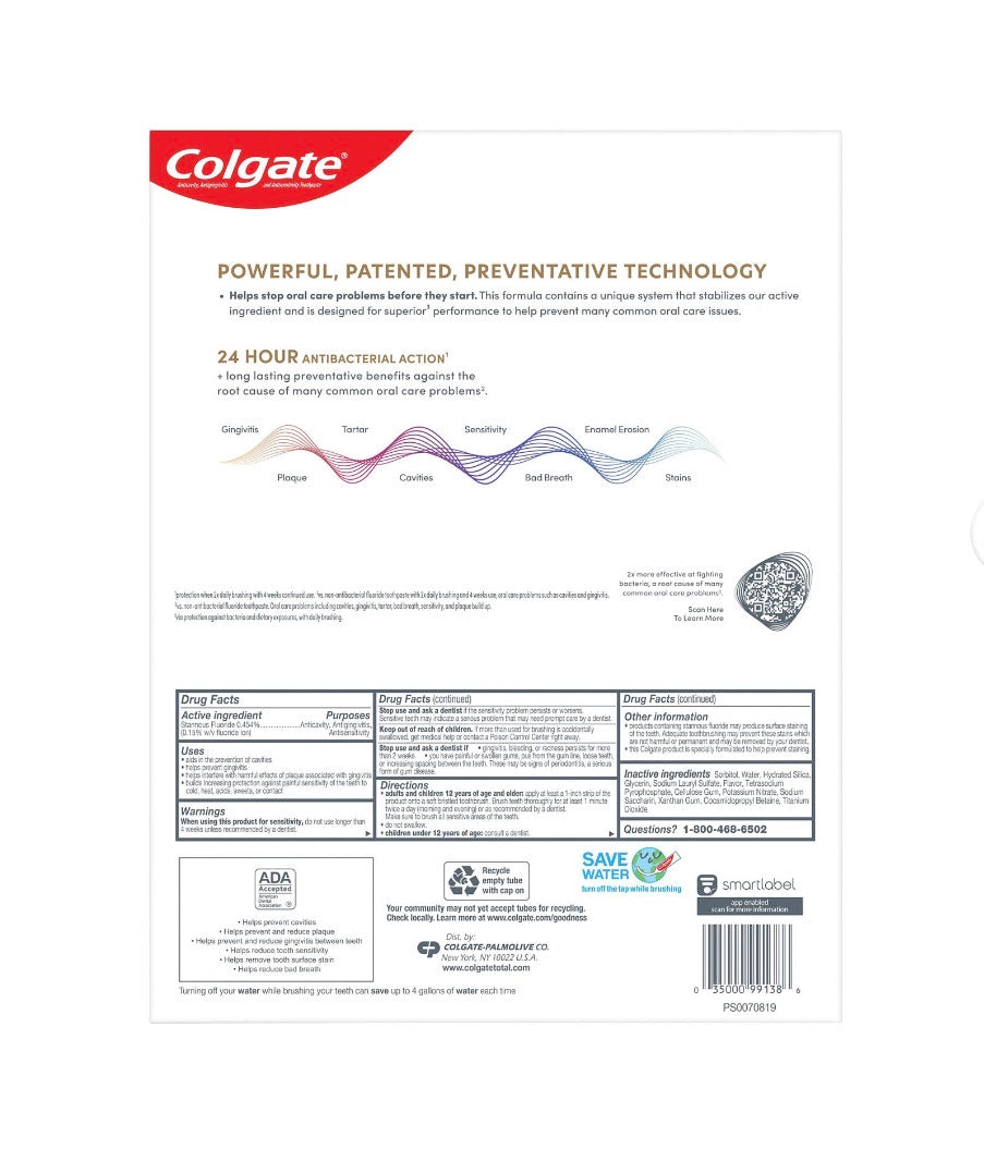 Colgate Total Active Prevention Whitening Toothpaste, Mint, 5 pk./6 oz.