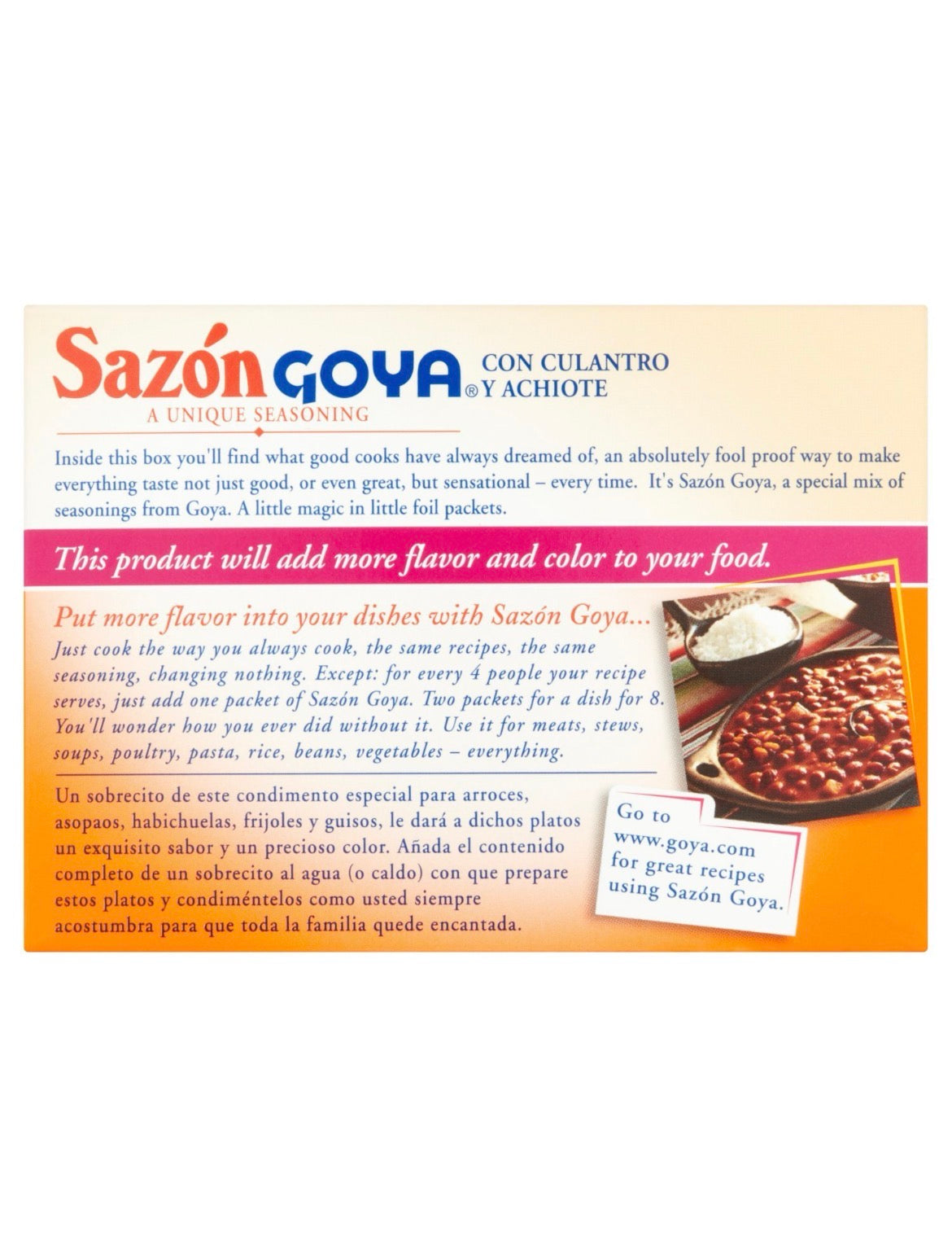 Sazón Goya Coriander & Annatto Seasoning, 8 Count, 1.41 oz